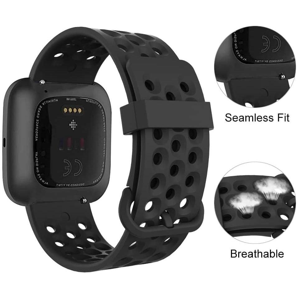 Strap-it Armband (Silikon, Versa 2), Uhrenarmband, Schwarz