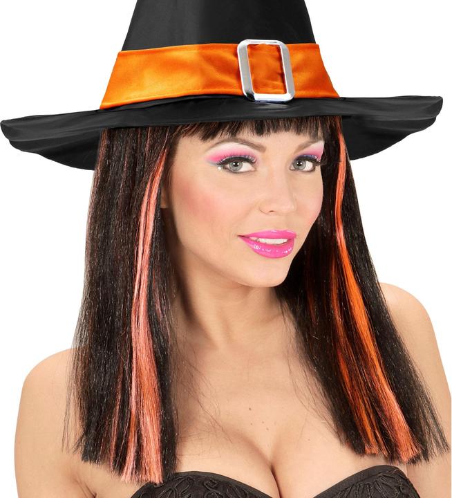 Produktbild Widmann Perücke Patsy Schwarz Mit Neonorangenen Strähnchen in Polybag