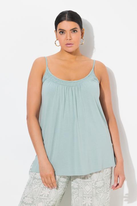 Actual product image Ulla Popken Smocked Neck Spaghetti Strap Tank (50, 52)