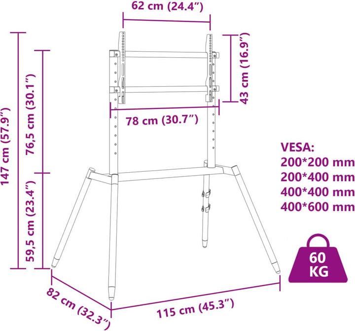 Immagine prodotto vidaXL Supporto TV 37-86 pollici Max VESA 400x600 mm 60 kg (86", 60 kg)