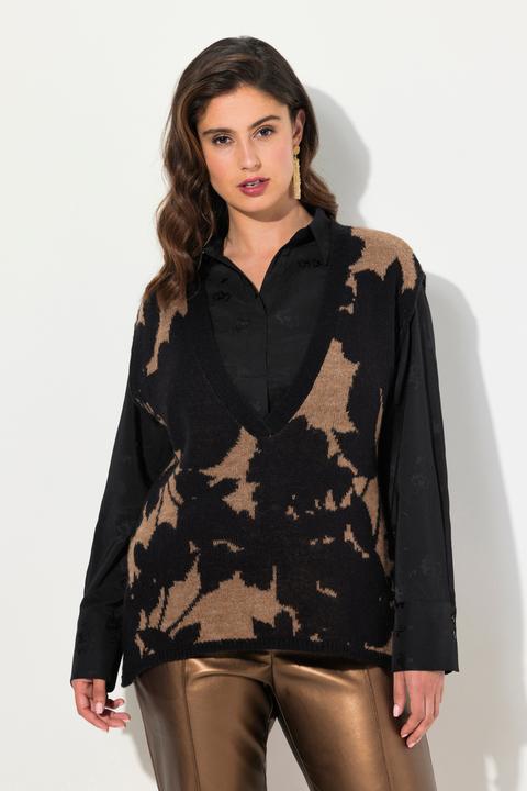 Produktbild Ulla Popken Pullunder, Jacquard-Muster, V-Ausschnitt, ärmellos (54)