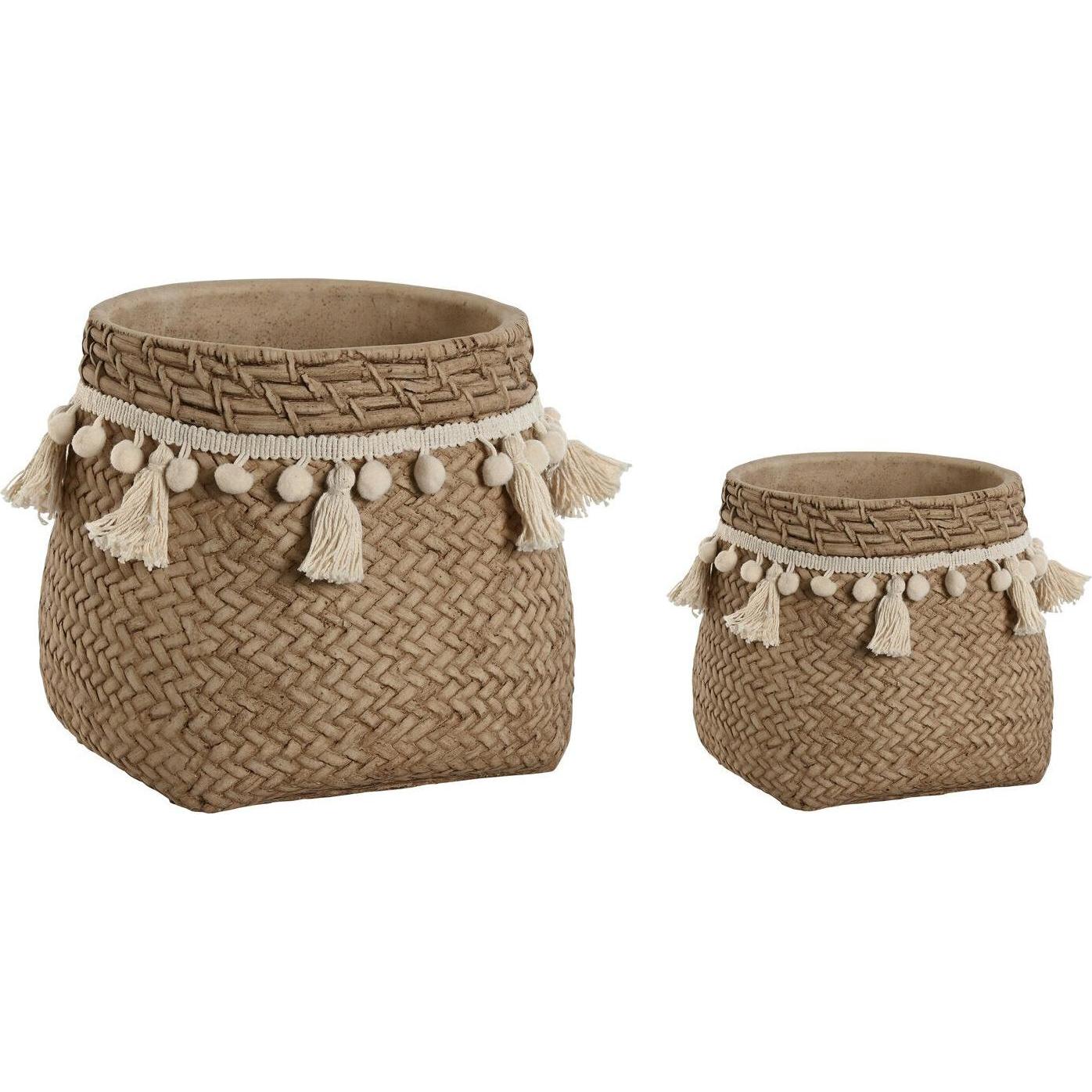 Esprit, Vaso da fiori, Set of Planters Home Light brown Cement Tropical 30 x 29 x 25 cm (29 x 30 x 25 cm)