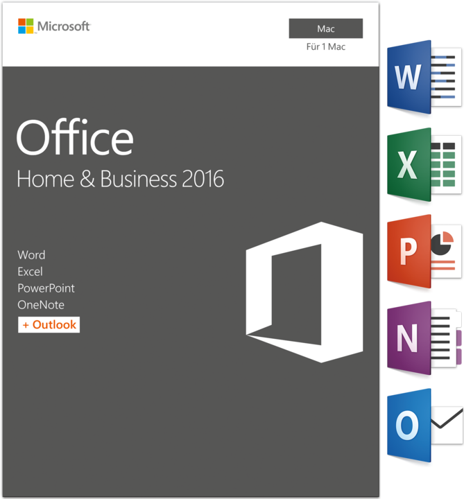 Produktbild Microsoft Office 2016 Home and Business (1 User, 12 Monate)