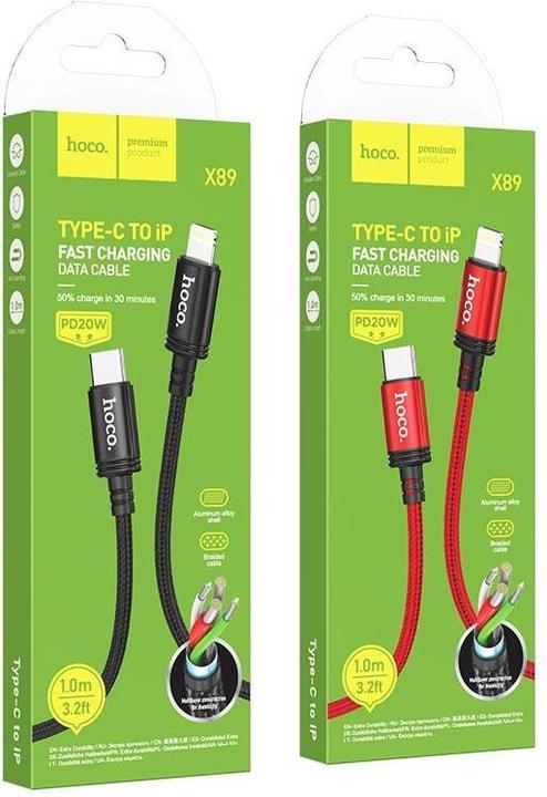 Actual product image Hoco Cable cable Type C to Lightning PD 20W X89 1 m black (1 m, USB 3.2 Gen 1, 20 W)