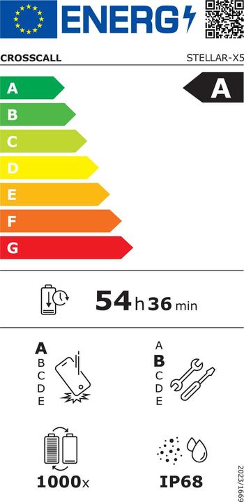 Label énergétique Crosscall Stellar X5 (128 Go, Noir, 6.50", Double SIM, 5G)