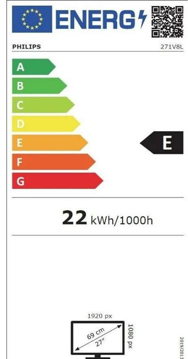 Energy Label Philips 8LAB/00 VA Monitor,,, Speakers, HDMI (1920 x 1080 pixels, 27")