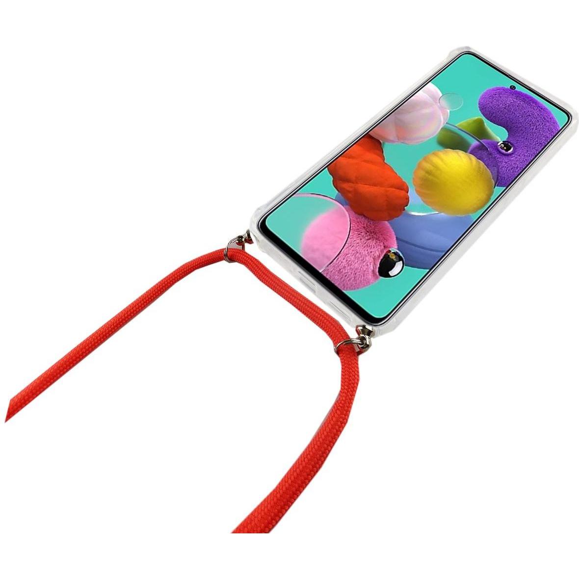 Thumbnail - König Design Handykette für Samsung Galaxy A51 mit Band Case zum umhängen Kordel Etui Pink, Handykette, Transparent