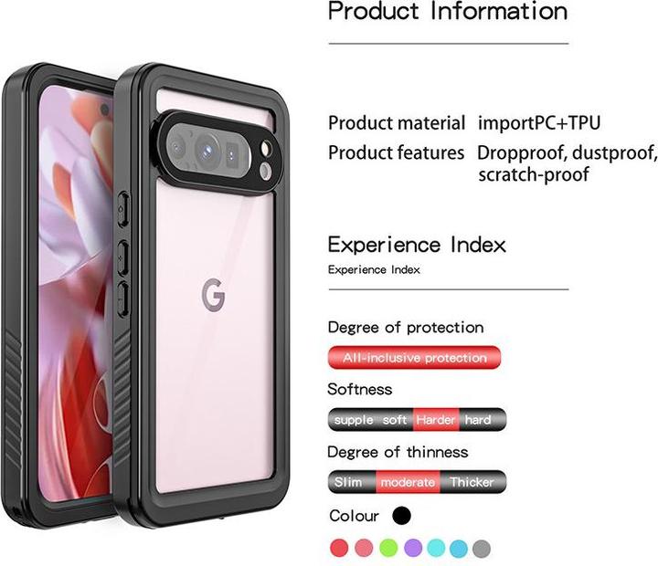 Immagine prodotto Redpepper Google Pixel 9 Pro XL - IP68 FS Series Wasserdichtes Outdoor Case, schwarz (Google Pixel 9 Pro XL)