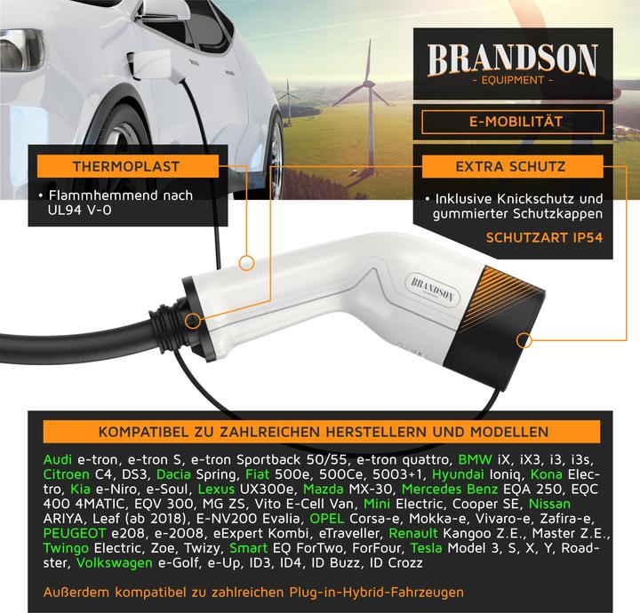 Produktbild Brandson Autoladekabel (Typ 2, 22 kW, 32 A, 5 m)