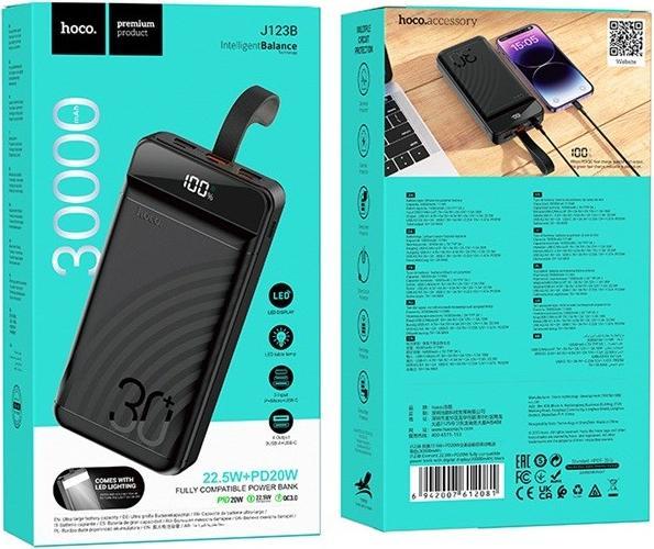 Actual product image Hoco J123B Powerbank 30 000 mAh Schwarz (30000 mAh, 111 Wh)