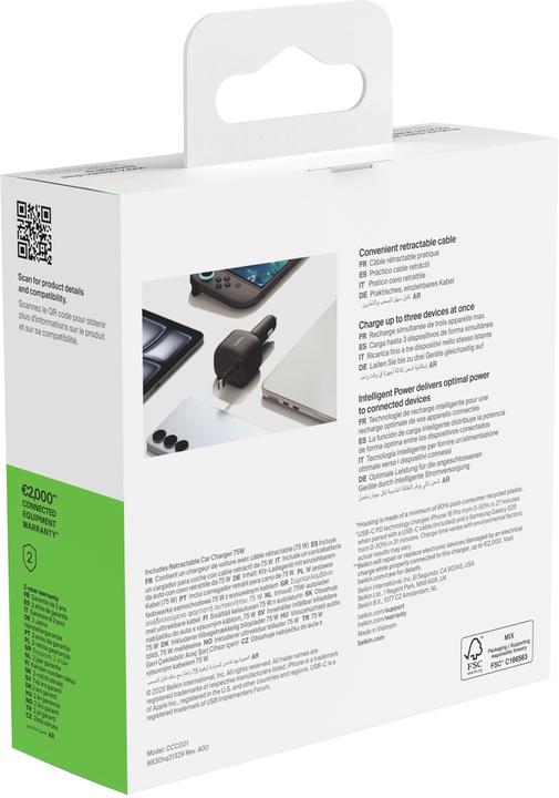 Actual product image Belkin Boostcharge Kfz-Ladegerät 75W ausz. USB-C Kabel CCC001hqBK