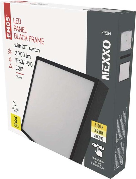 Produktbild Emos LED-Anbauleuchte NEXXO, quadratisch, schwarz, 28,5W, mit Change CCT (2700 lm)