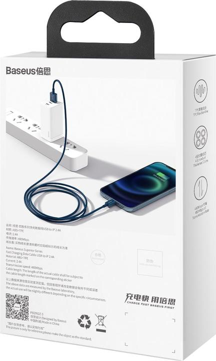 Actual product image Baseus Superior Series Cable USB to iP 2.4A 2m (blue) (2 m, USB 2.0)