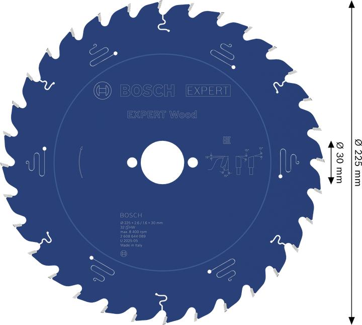 Image du produit Bosch Professional Zubehör Lame de scie circulaire Expert for Wood, 225 x 30 x 2,6 mm, 32