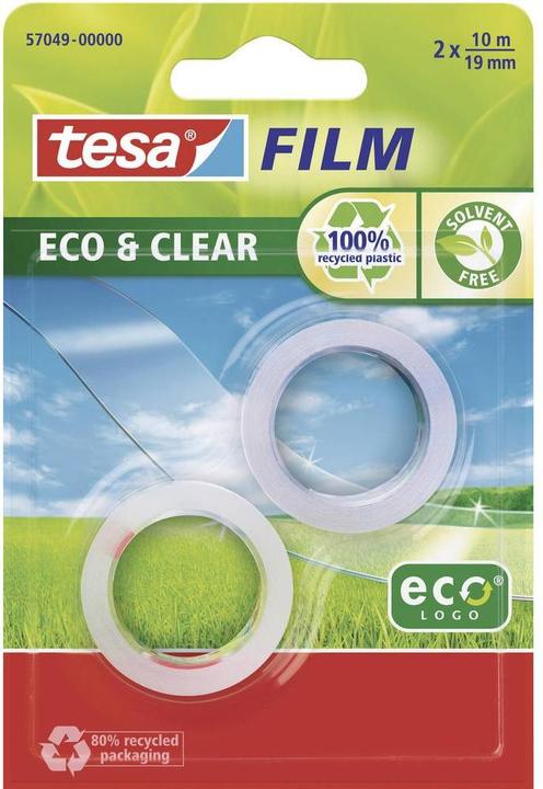 Actual product image tesa 2x tesafilm ECO & CLEAR, solvent-free and ageing-resistant (19 mm)