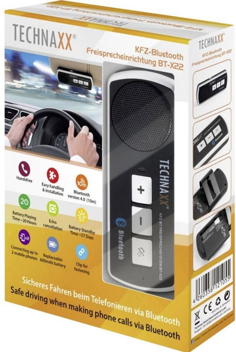 Actual product image Technaxx BT-X22 Car Bluetooth Handsfree,Clip Attachment