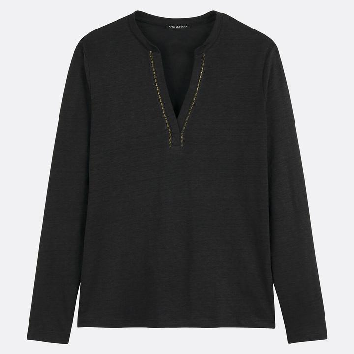Actual product image Anne Weyburn Shirt mit rundem Ausschnitt und Knopfleiste (50)
