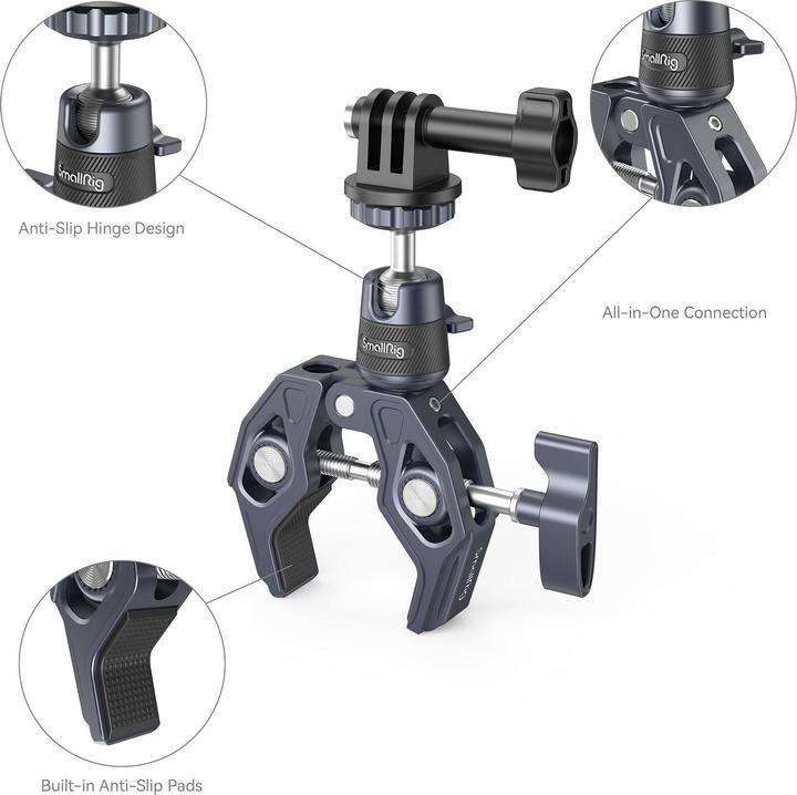 Immagine prodotto SmallRig Morsetto Super con attacco a testa sferica a 360° per fotocamere d'azione 4102B
