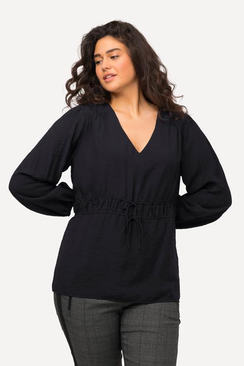 Immagine prodotto Ulla Popken Blusa con tessuto testurizzato, scollo a V, coulisse e maniche lunghe (50, 52)