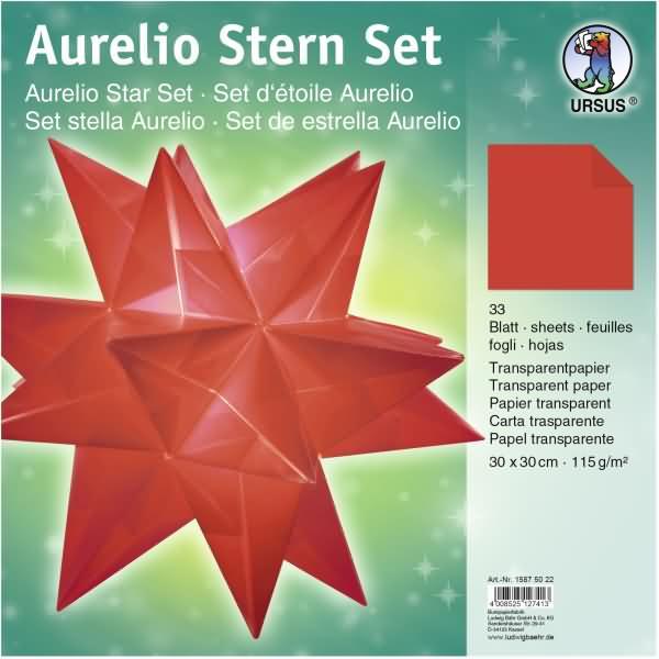 Ursus, Bastelpapier, Faltblätter Aurelio Stern Transparentpapier 115g/qm 30x30cm 33 Blatt rot (115 g/m², 33 x)