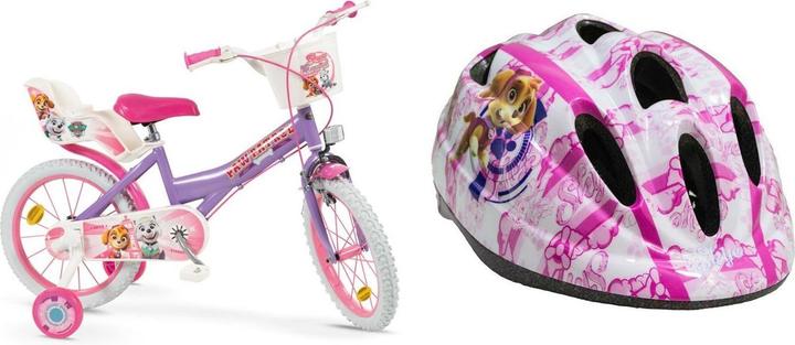 Toimsa Rower dziecięcy 16 Psi Patrol Fiolet 1680 Girl + Kask dziecięcy Psi Patrol różowy 10896
