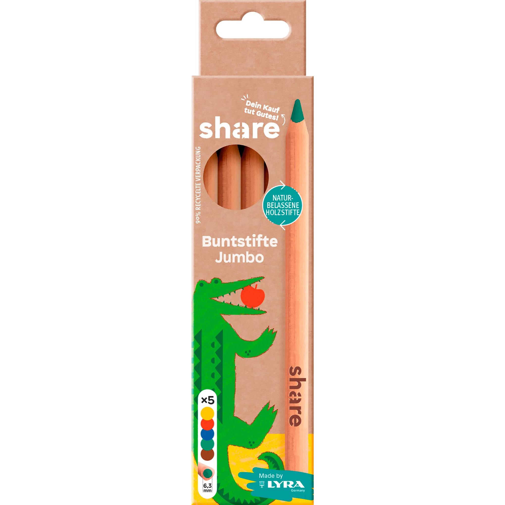 Share, Malstifte, Buntstift dreikant 4-0002-5 Rot, Blau, Grün, Braun 1 Set (Multi, 5 x)