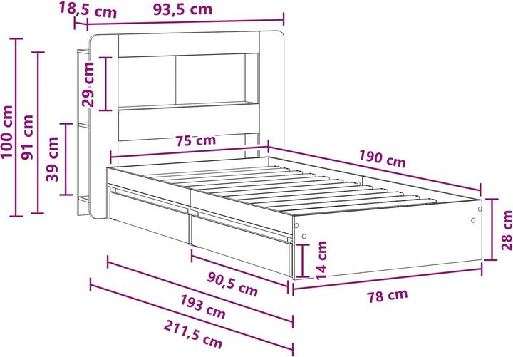 Produktbild vidaXL Bettrahmen (75 x 190 cm)