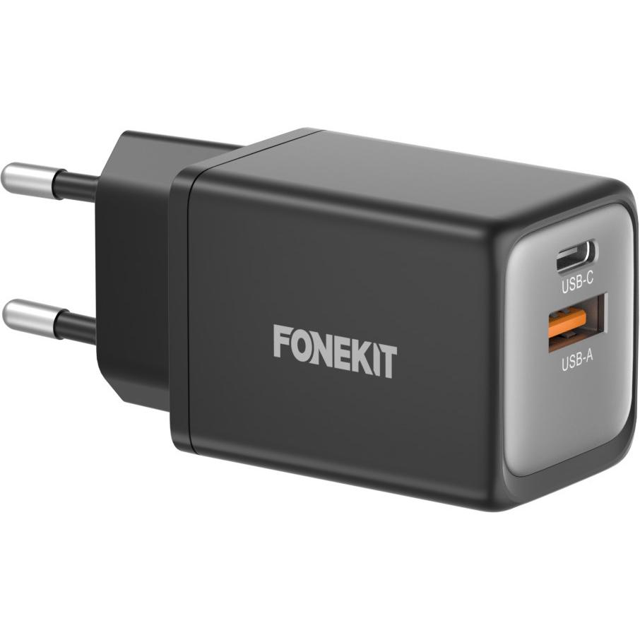 FoneKit 48W GaN PD Power Adapter, USB-C + USB-A, black (48 W), USB Ladegerät, Schwarz