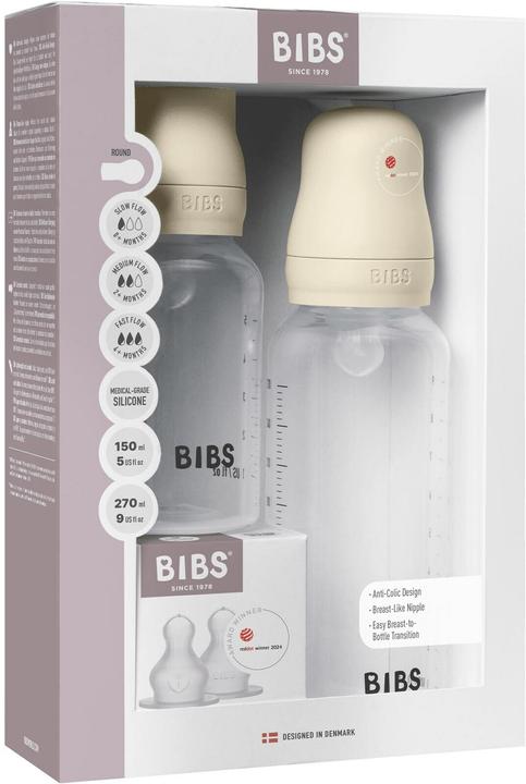 Bibs Flessenset Grow & Flow Anti Koliek Silicone 150 ml / 270 ml Ivoor (270 ml)