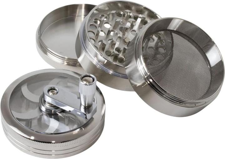 Actual product image RAW HAMMERCRAFT X Aluminium Topwinding Grinder L Silver 4parts 63mm