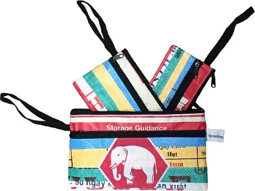 Image du produit Bekos Upcycling - Set de 3 trousses en sacs recyclés Patchwork Elephant (Systèmes de rangement)
