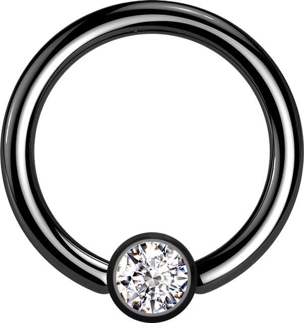 Immagine prodotto Star Piercing Anello Micro Closure nero cilindro cristallo argento (senza ottone, Acciaio chirurgico 316L)