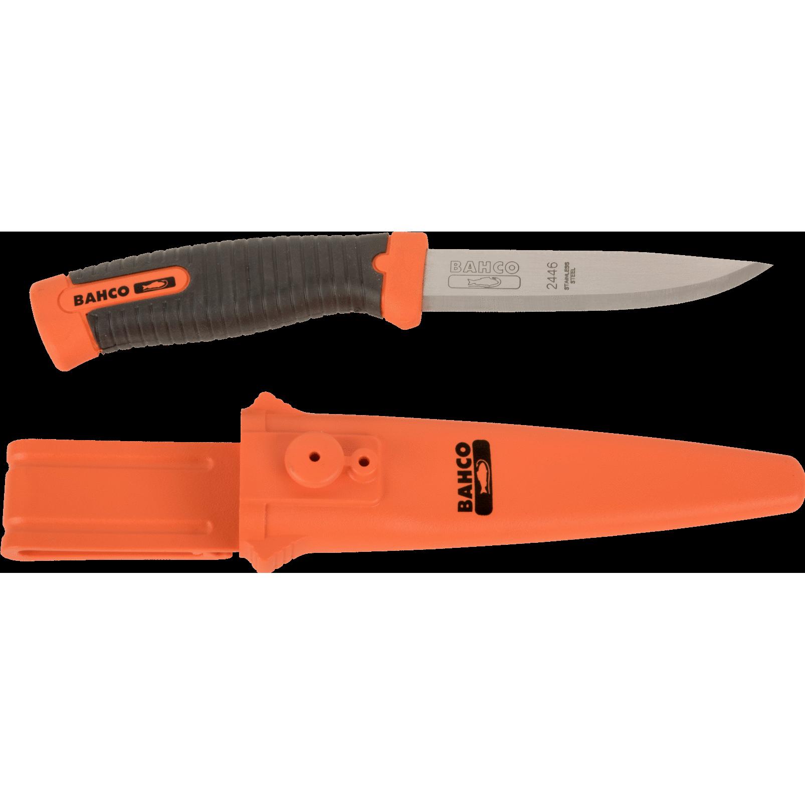 Bahco, Mehrzweckmesser, Universalmesser mit 2-Komponenten-Griff und Holster mit zwei Knöpfen (10 cm)