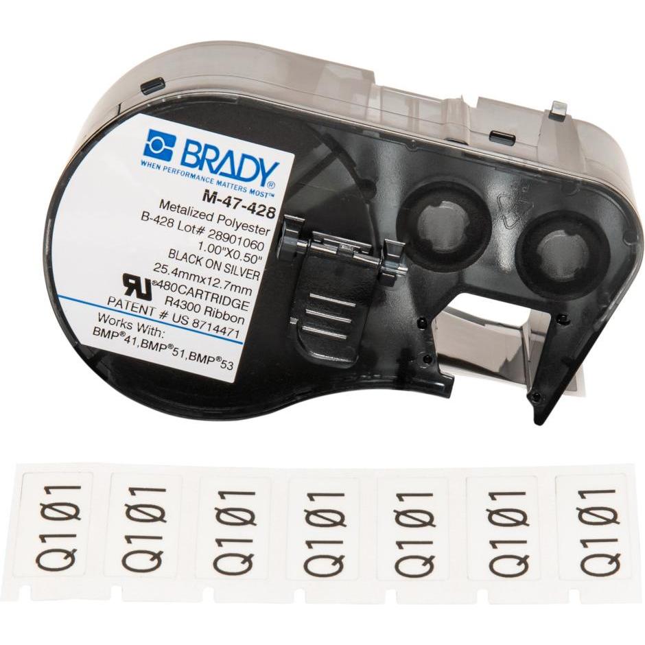 Brady, Rotolo di etichette, Etichetta per stampante M-47-428 Nero - Bianco Etichetta per stampante autoadesiva (131602) (2.54 cm)