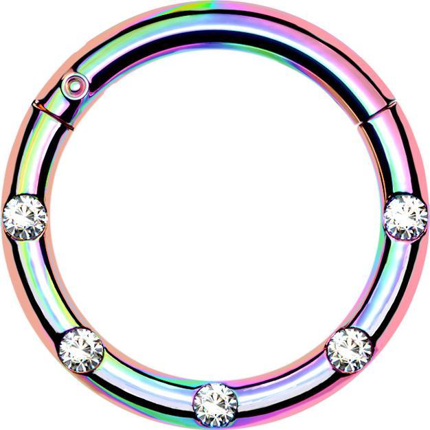 Produktbild Star Piercing Micro Segmentring klappbar farbig front fünf Kristalle silber (ohne Messing, Chirurgenstahl 316L)