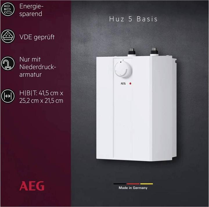 Produktbild AEG Haustechnik druckloser Kleinspeicher Huz 5 Basis, Untertischboiler 5 Liter Niederdruck, mit Stecker