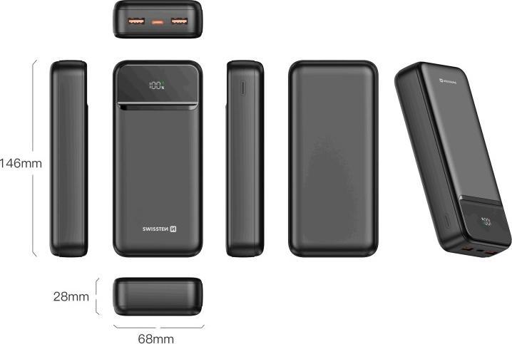 Actual product image Swissten Power Bank 20000 Mah Power Line II Black (20000 mAh, 22.50 W, 74 Wh)