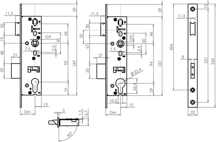Image du produit SSF Serrure 02, PZ 92mm, Dm 40mm, 9mm (Serrure à mortaise)