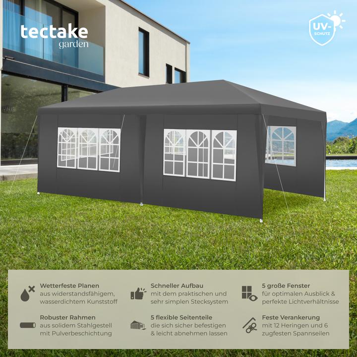 Produktbild tectake Pavillon Novara mit 5 Seitenteilen, wasserdicht, 6x3m (600 cm, 300 cm)