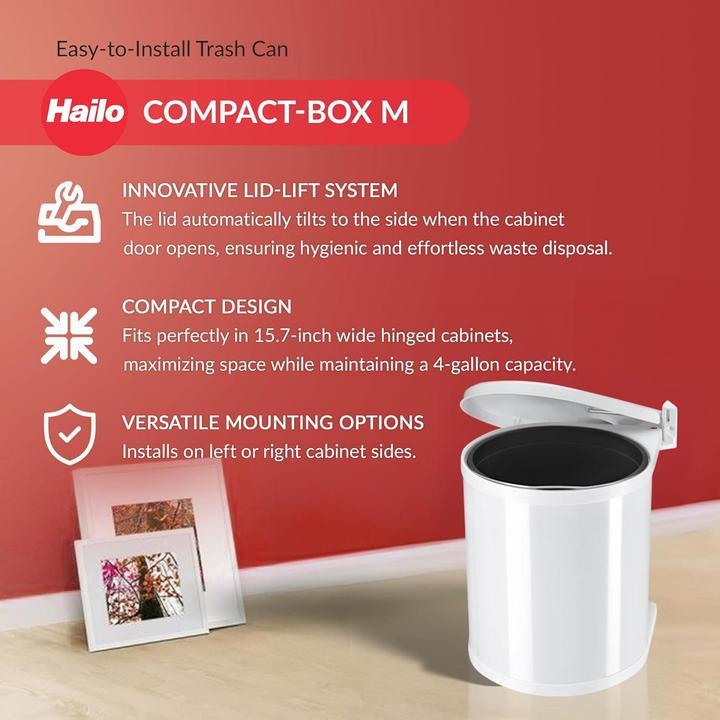 Produktbild Hailo Compact-Box M, Einbau-Mülleimer, 15 ltr, Weiss (15 l)
