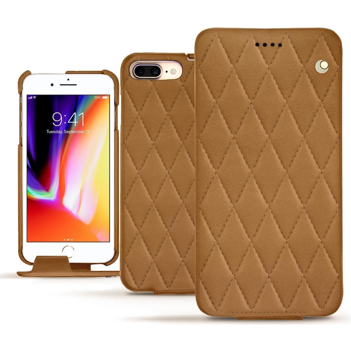 Noreve Lederschutzhülle vertikal (Apple iPhone 8 Plus), Smartphone Hülle, Braun