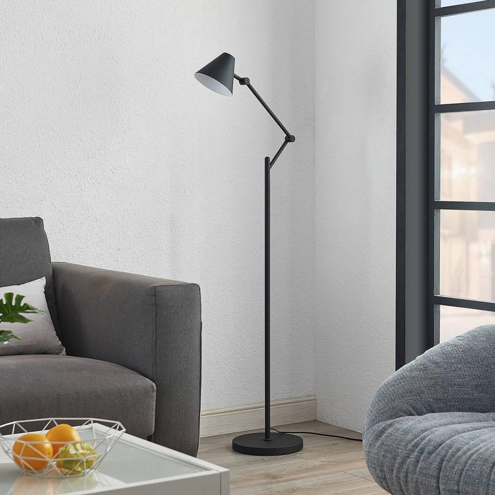 Actual product image Lucande Phina floor lamp in black, height-adjust. (E27)