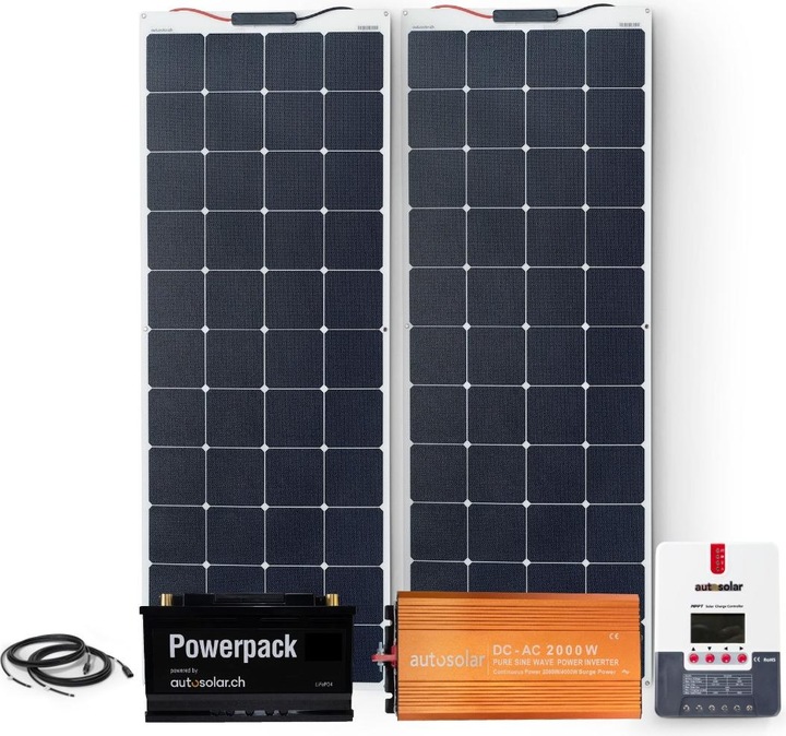 Immagine prodotto Autosolar Pacchetto completo 330W flessibile con batteria al litio 105Ah e inverter 2000W con materiale di (300 W)