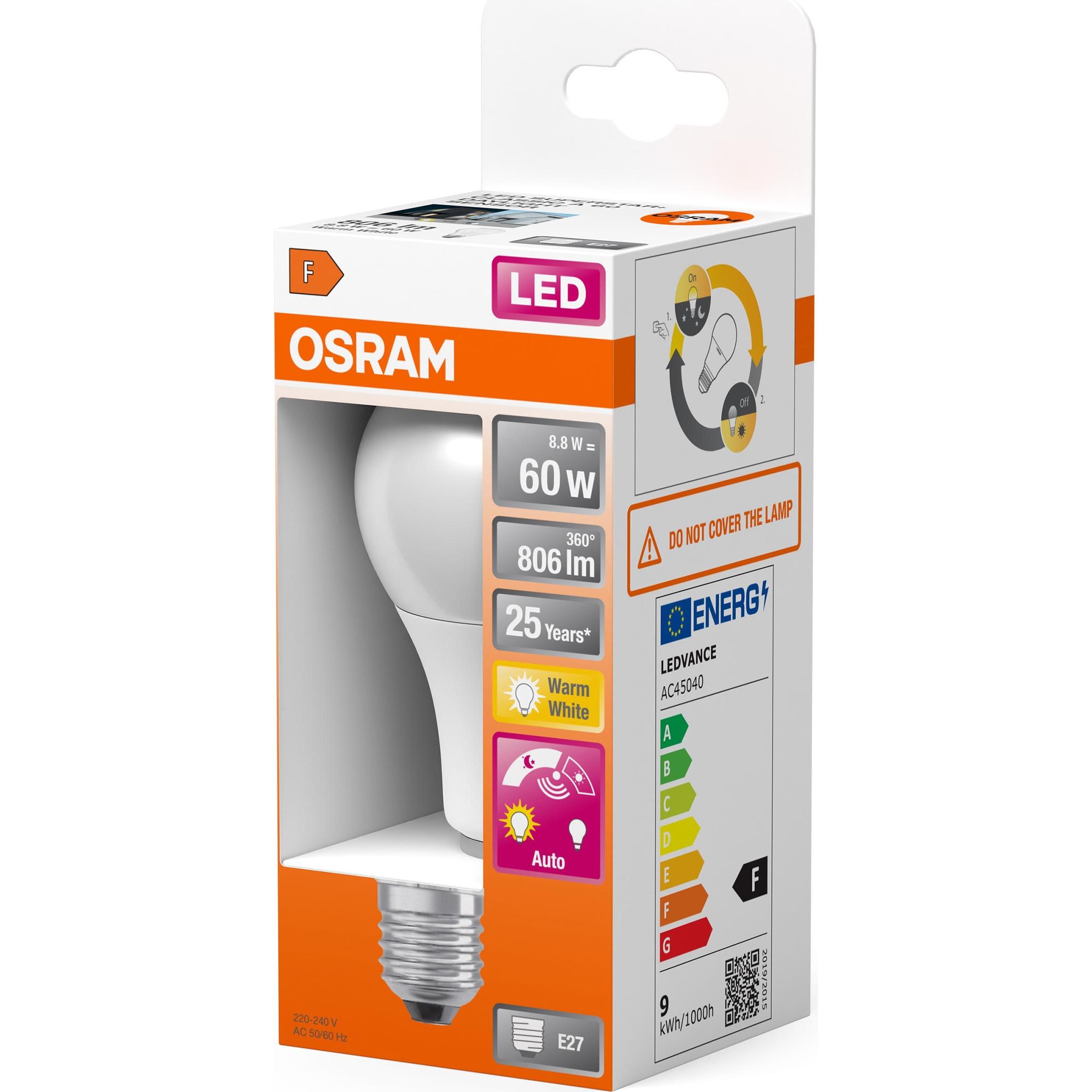Thumbnail - Osram, Leuchtmittel, Led Daylight Sensor Classic A (E27, 8.80 W, 806 lm, 1 x, F)