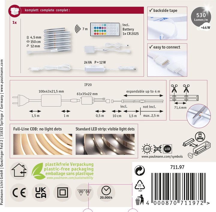 Immagine prodotto Paulmann MaxLED 500 Stripe Set (Multicolore, 150 cm, Interno)