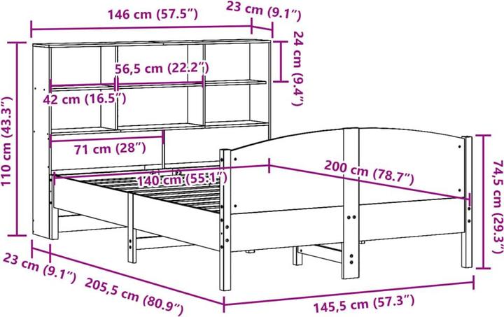 Produktbild vidaXL Bett mit Regal (140 x 200 cm)