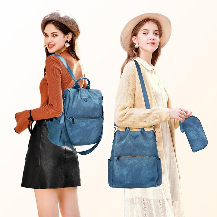 Produktbild Only-Bags.Store Rucksack klein, Stadtrucksack aus veganem Leder, Rucksack Handtasche Anti-Diebstahl, eleganter