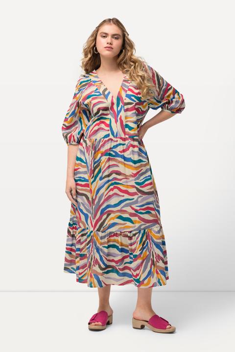 Actual product image Ulla Popken Rainbow Zebra Print Balloon Sleeve Dress (50, 52)