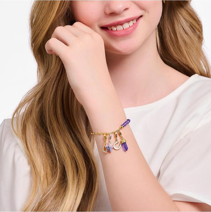 Produktbild Thomas Sabo Charm-Anhänger Hexagon mit imitiertem Amethyst vergoldet (750 Gelbgold Vergoldung, 925 Sterlingsilber)
