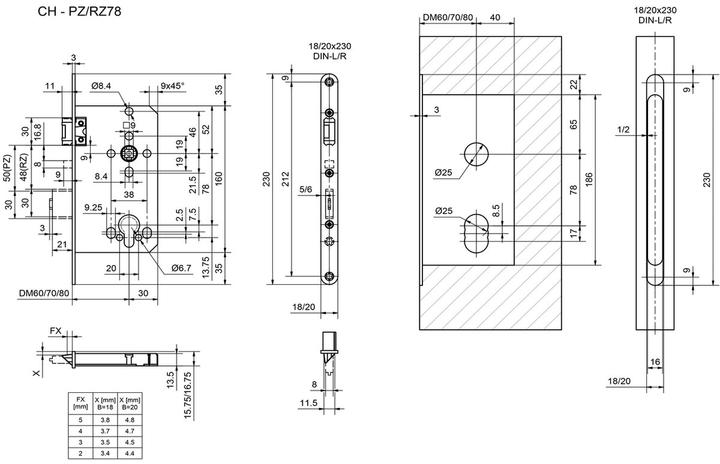 Actual product image Glutz Einsteckschl. 12400 RZ/20r/9/DM60 (Mortise lock)